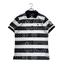 中古 メンズ パーリーゲイツ PEARLY GATES 半袖ポロシャツ 5(L) 紺×白 ボーダー/ペイズリー柄