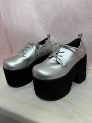 ♡新品未使用♡ Ｍサイズ 23.0cm-23.5cm ヨースケ YOSUKE  厚底レースアップシューズ　シルバー レースアップパンプス レディース おでこ靴 12cm ヒール MY1373-446