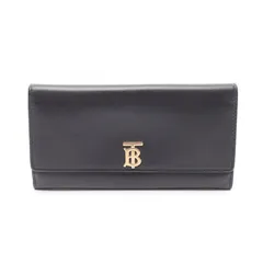 バーバリー BURBERRY 二つ折り長財布 TB ブラック レザー TBロゴ ロングウォレット レディース Used A