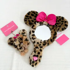 【ディズニーミニー　手鏡＆ファンキャップ型ストラップ】ヒョウ柄　リボン　ハート