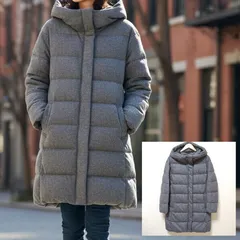 ビッグサイズ◎【UNIQLO】ユニクロ ロング ダウン ジャケット コート アウター フェザー もこもこ カジュアル ウール混 フード カジュアル タウンユース アウトドア 大人 上品 グレー レディース サイズ XL /M39708ja