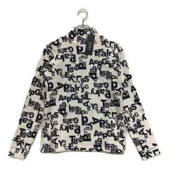 未使用品 レディース パーリーゲイツ PEARLY GATES 長袖シャツ 1(M) 白×紺 ホワイト×ネイビー ロゴ総柄 ハイネック 裏起毛