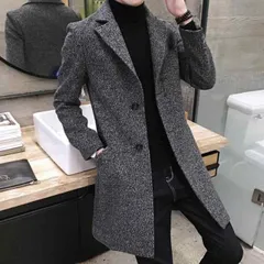種類30：M/H：D67 レギュラーダークグレ メンズ ファッション 服 男性用 オシャレ シンプル 大人 かっこいい ストリート トレンチコート ミドル丈 スリム ウール コート