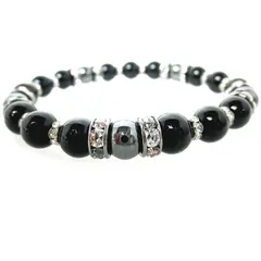 ★ヘマタイト＆ブラックオニキスブレスレット ※ＬＬサイズ：内径約１９～２０ｃｍ選択可能【ヘマタイト高級８ｍｍ珠、オニキス高級８ｍｍ珠】パワーストーン ブレスレット 天然石 ブレスレット 勝負運祈願 仕事運祈願 災難厄除祈願 魔除け祈願 ブレスレット