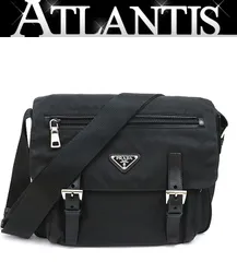 【広尾店】プラダ PRADA 三角ロゴ ショルダーバッグ メッセンジャーバッグ シングルポケット ナイロン 黒 【17944】