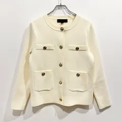 ZARA ノーカラー ニットジャケット カーディガン オフホワイト 金ボタン 【送料込み】