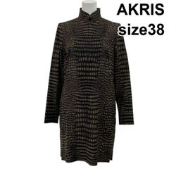3188 【AKRIS】水玉 黒 Aライン シャツ ブラウス 肩パッド スイス製 