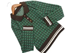 ZARA ザラ 総柄 ニット ポロシャツ sizeL/緑ｘ茶 ◇■ レディース