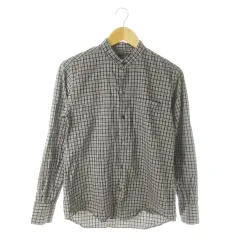 フォーバーズ FOUR BARS シャツ バンドカラー 長袖 コットン チェック M 黒 ブラック /AO4