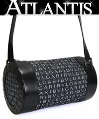 美品 ブルガリ BVLGARI ビーゼロワン ロゴマニア 筒形ショルダーバッグ デニム×レザー 黒 【72940】