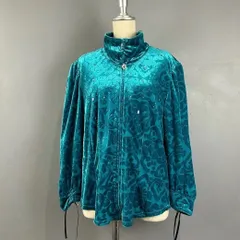 日本製 GK 伊太利屋 Velours Jacket Blouson イタリヤ ベロアジャケット ジップアップ ハイネック ライトストーン 幾何学柄 総柄 レディース 13 大きいサイズ