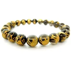 ★龍虎の大開運祈願ブレスレット ※内径サイズ：約１４～１８ｃｍ選択可能 【龍彫りブラックオニキス８ｍｍ珠、虎彫りスモーキークォーツ８ｍｍ珠、Dragon、Tiger】パワーストーン 天然石 金運 幸運 仕事運 祈願 ブレスレット 開運祈願 グッズ アイテム