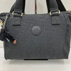 7592　KIPLING　キプリング　ハンドバッグ　 2way　ショルダーバッグ　ブラック系　 黒　総柄　ナイロン　軽量　モンキーチャーム　 レディース