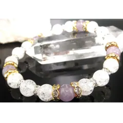 ★ラベンダーアメジスト＆クラック水晶ブレスレット【ラベンダーアメジスト８ｍｍ珠、クラック水晶８ｍｍ珠】※内径サイズ：約１４〜１８ｃｍ選択可能紫水晶 Lavender Amethyst 爆裂水晶 クラッシュクリスタル Crack Crystal パワーストーン 