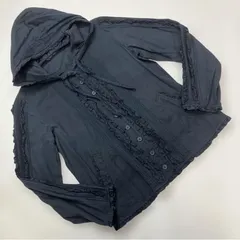 ピンクハウス ネイビー ピコフリル使い フード付きブラウス