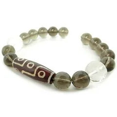 ★九眼天珠ブレスレット ※ＬＬサイズ：内径約１９～２０ｃｍ選択可能 【九眼天珠３０×１０ｍｍ、皇帝龍彫り天然水晶１２ｍｍ珠、スモーキークォーツ１０ｍｍ珠】 パワーストーン ブレスレット 天然石 ブレスレット 開運祈願 グッズ 開運祈願 アイテム