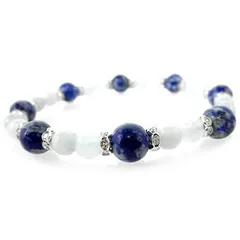 ★スノーフレークラピスラズリ＆アクアマリンブレスレット※内径サイズ：約１４〜１８ｃｍ選択可能【スノーフレークラピスラズリ８ｍｍ珠、アクアマリン６ｍｍ珠】瑠璃 Snowflake Lapislazuli Aquamarineパワーストーン 天然石 金運祈願 ブレ