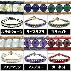 ★パワーストーン★レザーラップブレスレット【全６種】（ルチルクォーツ、ラピスラズリ、マラカイト、アクアマリン、アメジスト、ガーネット）パワーストーン 天然石 レザー 革紐 皮革 ブレスレット