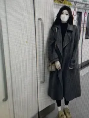 (海外配送)オーバーサイズ ウール ロング コート グレー ジャケット