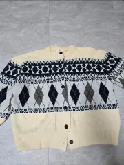 アイボリー アーガイル ニット カーディガン