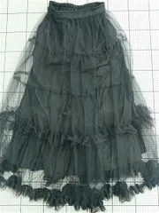 ◇ ⊂ マジェスティックレゴン MAJESTIC LEGON チュールフリルロングスカート ブラック系 M レディース E  【1511100001914】