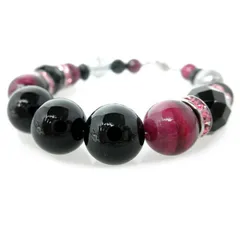 ★ブラックオニキス＆ピンクタイガーアイブレスレット２個セット【ブラックオニキス１２ｍｍ珠、ピンクタイガーアイ１２ｍｍ珠、ネイビークラック水晶オーラ１０ｍｍ珠】※ニューホックタイプ 内径：約１６.０ｃｍ※巾着袋付き♪