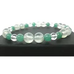 プレナイト＆アベンチュリンブレスレット【LLサイズ（内径19～20cm）／8mm・6mm＋水晶ミラーボール】｜癒し・人間関係改善のお守り｜天然石 パワーストーン
