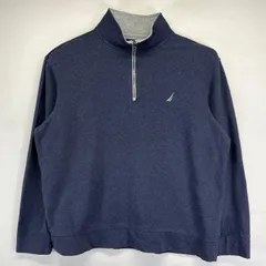 古着 ノーティカ NAUTICA スウェット 大きいサイズ ハーフジップ トレーナー プルオーバー  ワンポイントロゴ 2XL  ブルー系 メンズ