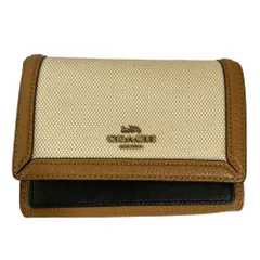 美品 COACH コーチ 二つ折り財布 コンパクトウォレット 91755 ベージュ ブラウン レディース 古着 中古 USED