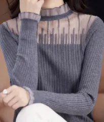 Ecco LINE 愛らしいなみなみ柄 レイ ゴージ ハイネック ニット Tシャツ