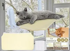 fabuon life 2025年新モデル 猫 窓用 ハンモック 上向きデザイン 専用両面テープ9個付 強力 吸盤 大型 カバー2枚入り ファスナー式 組立簡単 洗濯可能 折畳み 日光浴 (最新型ベージュメッシュx2,  大（30cmx52cm）)