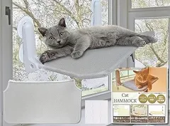 fabuon life 2025年新モデル 猫 窓用 ハンモック 上向きデザイン 専用両面テープ9個付 強力 吸盤 大型 カバー2枚入り ファスナー式 組立簡単 洗濯可能 折畳み 日光浴 (最新型グレーメッシュx2,  大（30cmx52cm）)