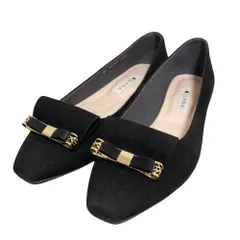 美品 DIANA ダイアナ スエード リボンパンプス 23.5cm ブラック レディース 古着 中古 USED