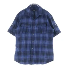 BURBERRY BLACK LABEL (バーバリー ブラックレーベル) チェック柄 コットン半袖シャツ ネイビー BMW15-215-28