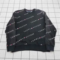 ◇ Θ トミー ヒルフィガー TOMMY HILFIGER 総柄ロゴスウェット ブラック系 メンズ L E  【1511110045212】