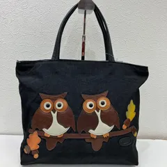 7563　IBIZA　イビサ　ハンドバッグ　 フクロウ　ブラック系　黒　ナイロン　 レザー　レディース