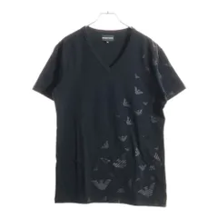 EMPORIO ARMANI (エンポリオアルマーニ) 両面ロゴプリント Vネック半袖Tシャツカットソー ブラック