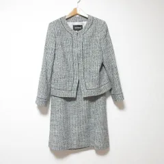 美品 Paul Stuart ポールスチュアート ツイード ノーカラージャケット スカート スーツ セットアップ 6 グレー レディース 古着 中古 USED