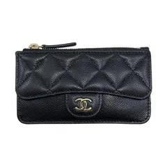 ☆E4877 シャネル カードケース コインケース クラシックジップ フラグメントケース AP2570 マトラッセ キャビアスキン ココマーク ブラック ゴールド金具 CHANEL
