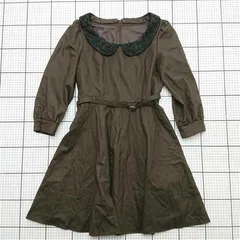 ◇ Θ エフデ ef-de ウール混レース襟ベルト付きワンピース 9号 ブラウン系 レディース E  【1511250004063】