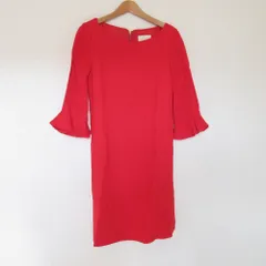 美品 kate spade ケイトスペード フレアスリーブ 七分袖 ひざ丈 ワンピース 2 レッド レディース 古着 中古 USED