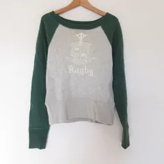 良品 RUGBY RALPH LAUREN ラグビー ラルフローレン ロゴプリント 長袖 ラグラン スウェットシャツ カットソー M グリーン グレー レディース 古着 中古 USED