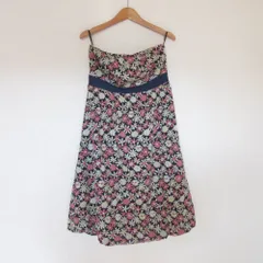 美品 TOCCA トッカ フラワー刺繍 ベアトップ ワンピース サイズ0 ピンク ネイビー レディース 古着 中古 USED