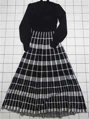 ◇ ⊂ ブルーイースト BLUE EAST チェック柄ニットワンピース ブラック系 レディース E  【1511250009990】