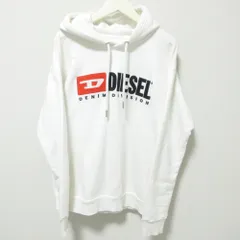 良品 DIESEL ディーゼル ロゴ刺繍 裏起毛 オーバーサイズ プルオーバー スウェットパーカー フーディー XXS ホワイト レディース 古着 中古 USED