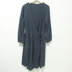 美品 bisque ビスク ネストローブ コットンウール ロング 長袖 カシュクールワンピース ネイビー レディース 古着 中古 USED