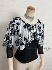 新品 社交ダンス トップス 黒 長袖 バルーン袖 ワルツ パーティ