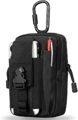 ココチエ ウエストポーチ 多機能 大容量ヒップバッグ ベルトポーチ メンズ 作業用 マルチケース スマホ カラビナ付き 釣り 旅行 アウトドア 登山 スポーツ (ブラック,  長さ17.5cm、幅12cm、高さ5cm)