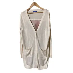 美品 BLUE LABEL CRESTBRIDGE ブルーレーベルクレストブリッジ バックプリーツ Vネック ロング ニットカーディガン 38 ベージュ系 レディース 古着 中古 USED