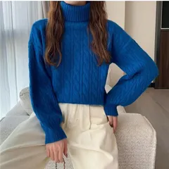 ニットセーター レディース 無地 タートルネック 長袖 ケーブル編み トップス カジュアル 厚手 ゆったり 暖かい きれいめ おしゃれ
